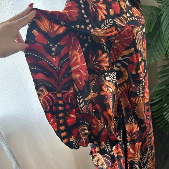 FARM RIO Red Nature Beauty Scarf Backless Midi Dress, Size Small, $270 - Picture 10 of 14